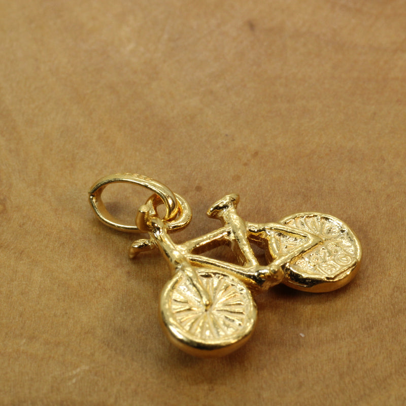 Gold Bicycle Necklace for him or her made in 14kt gold vermeil