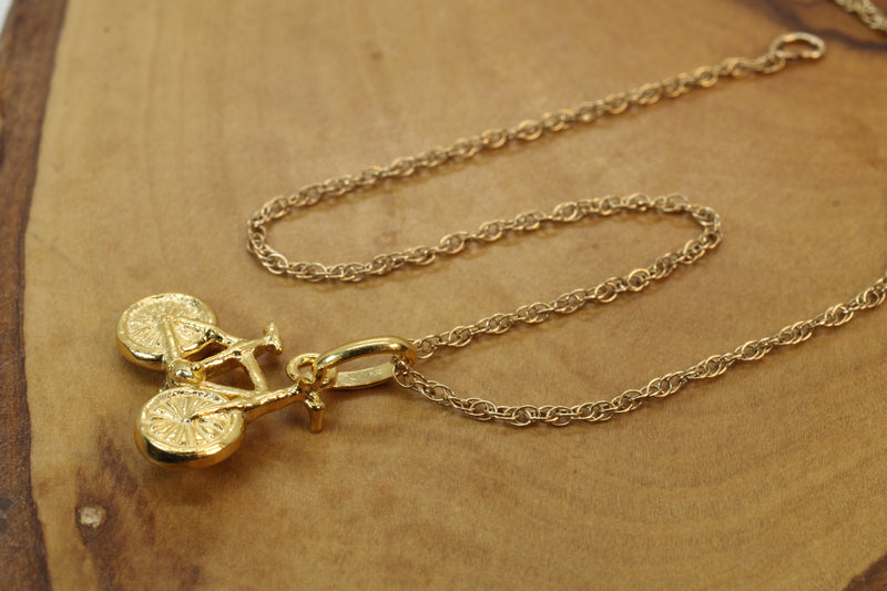 Gold Bicycle Necklace for him or her made in 14kt gold vermeil