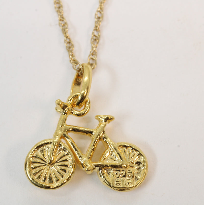 Gold Bicycle Necklace for him or her made in 14kt gold vermeil