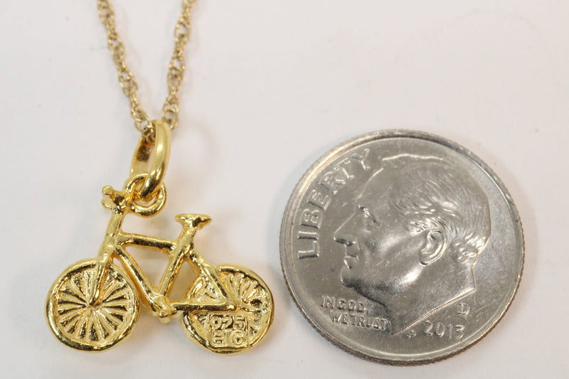 Gold Bicycle Necklace for him or her made in 14kt gold vermeil