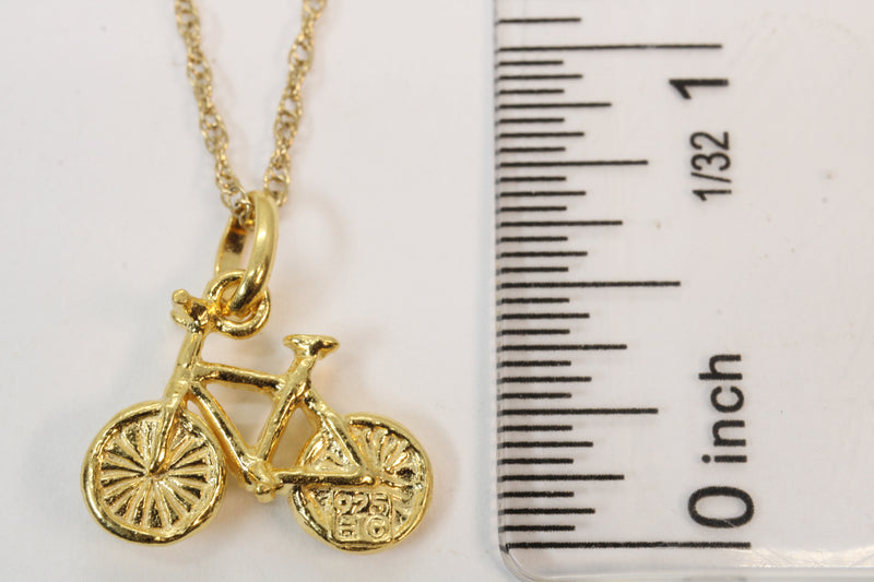 Gold Bicycle Necklace for him or her made in 14kt gold vermeil