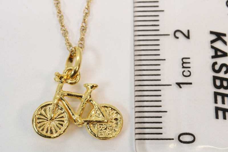 Gold Bicycle Necklace for him or her made in 14kt gold vermeil