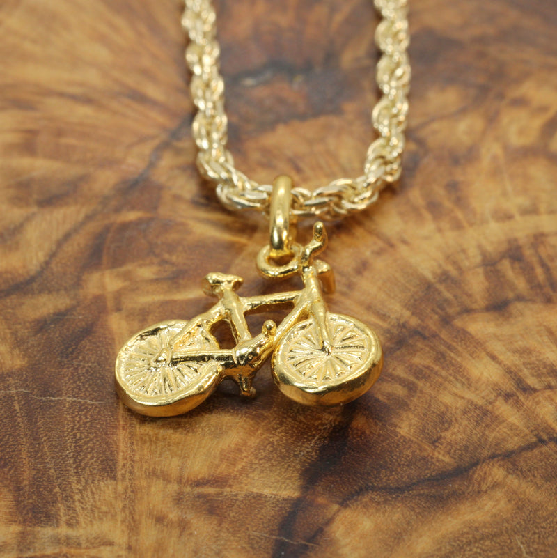 Gold Bicycle Necklace for him or her made in 14kt gold vermeil