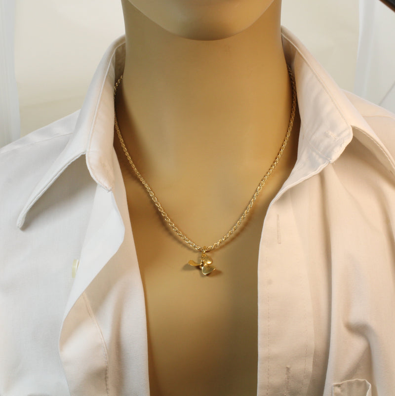 Gold 3-D Boat or Ship Propeller Necklace made in 14kt gold vermeil