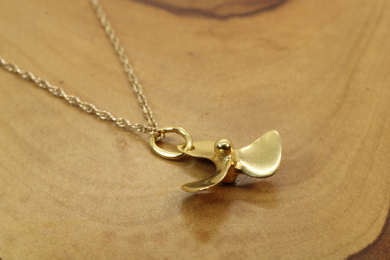 Gold 3-D Boat or Ship Propeller Necklace made in 14kt gold vermeil