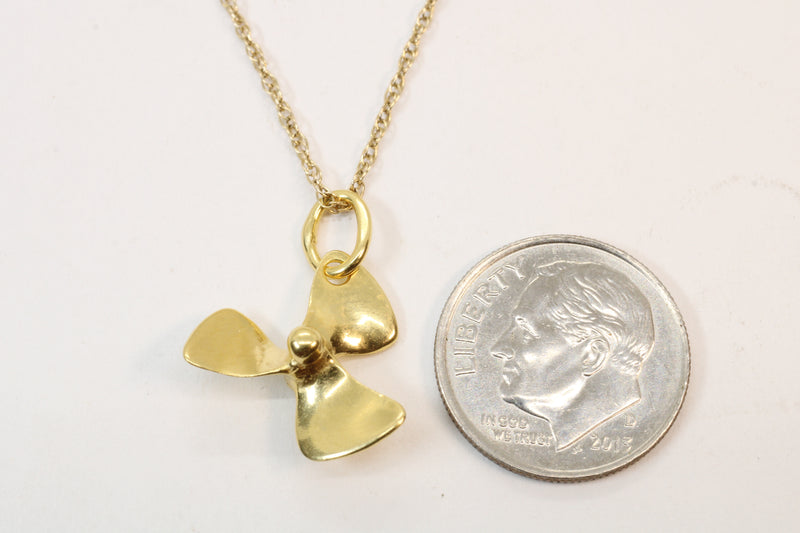 Gold 3-D Boat or Ship Propeller Necklace made in 14kt gold vermeil