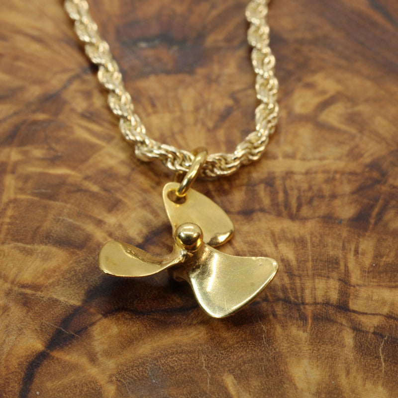 Gold 3-D Boat or Ship Propeller Necklace made in 14kt gold vermeil