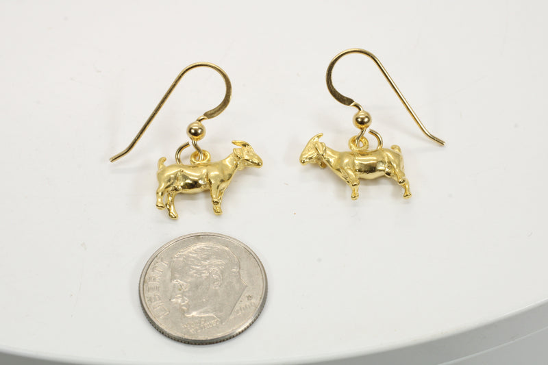Gold Boer Goat Dangle Earrings made in 14kt Gold Vermeil
