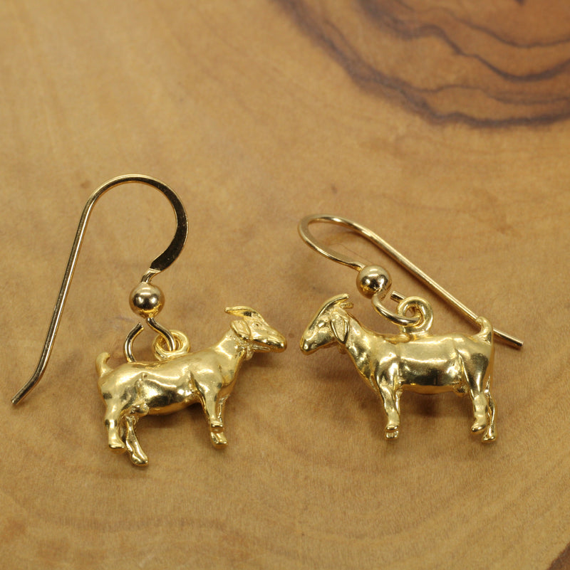 Gold Boer Goat Dangle Earrings made in 14kt Gold Vermeil