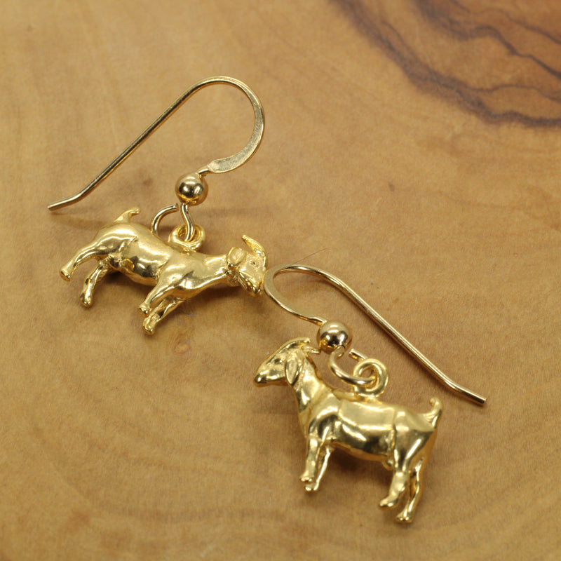 Gold Boer Goat Dangle Earrings made in 14kt Gold Vermeil
