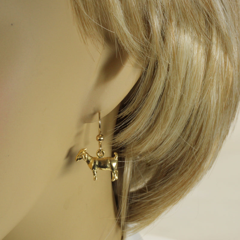 Gold Boer Goat Dangle Earrings made in 14kt Gold Vermeil