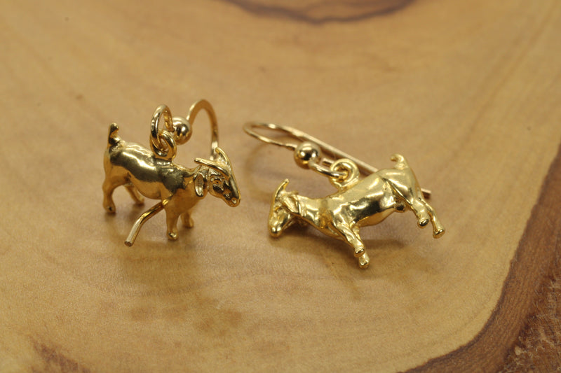 Gold Boer Goat Dangle Earrings made in 14kt Gold Vermeil