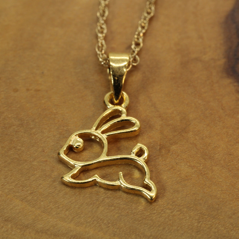 Gold Bunny Silhouette Necklace with 14kt Gold Vermeil Rabbit for her