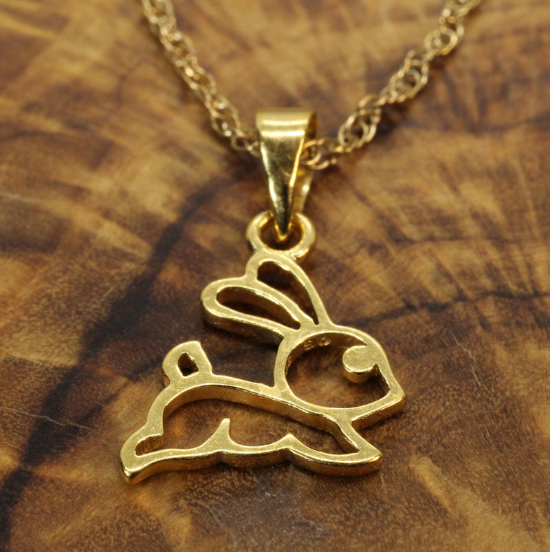 Gold Bunny Silhouette Necklace with 14kt Gold Vermeil Rabbit for her