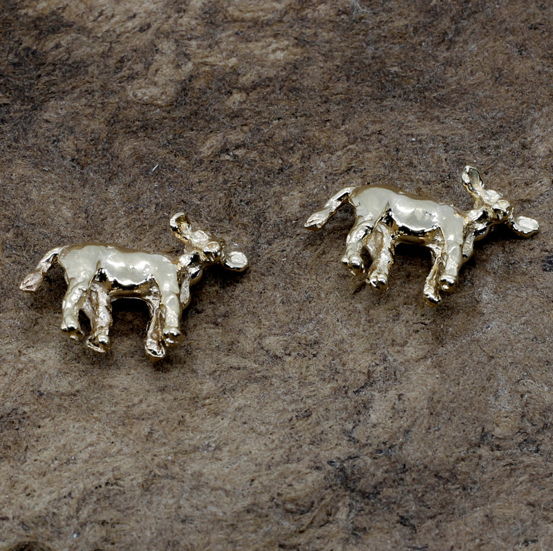 Gold Calf Earrings with 14kt Solid Gold Tiny Calves on stud backs
