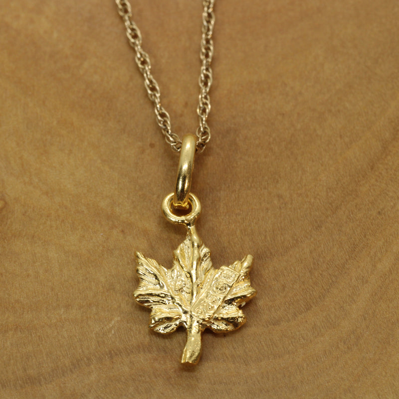 Gold Maple Leaf Necklace made in 14kt Gold Vermeil for her or him
