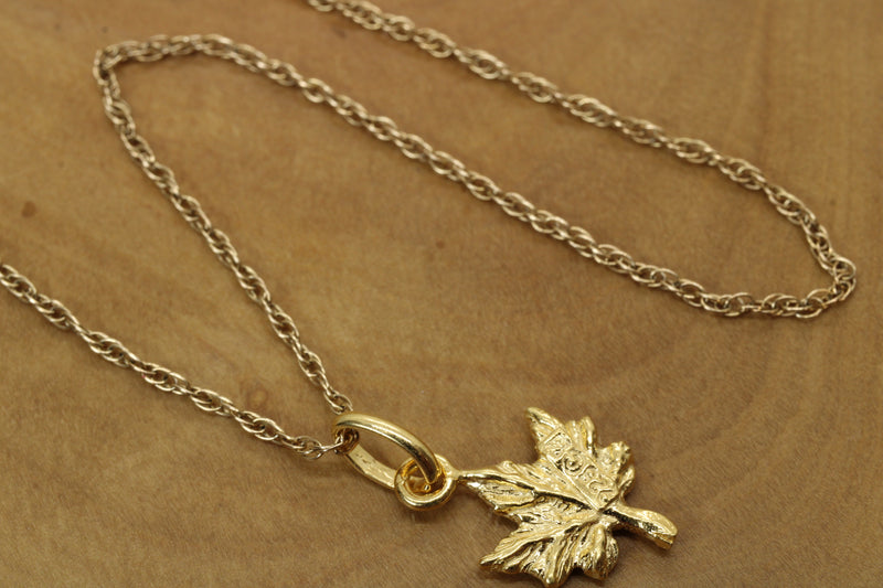 Gold Maple Leaf Necklace made in 14kt Gold Vermeil for her or him
