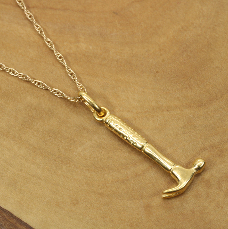 Gold Hammer Necklace for him or her made in 14kt gold vermeil