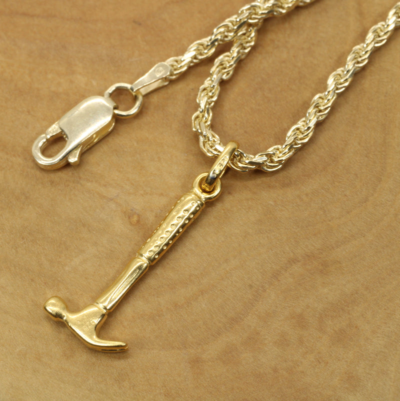 Gold Hammer Necklace for him or her made in 14kt gold vermeil