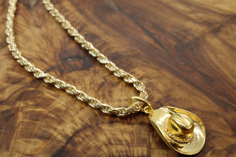 3-D Gold Cowboy Hat Necklace for him or her made in 14kt gold vermeil