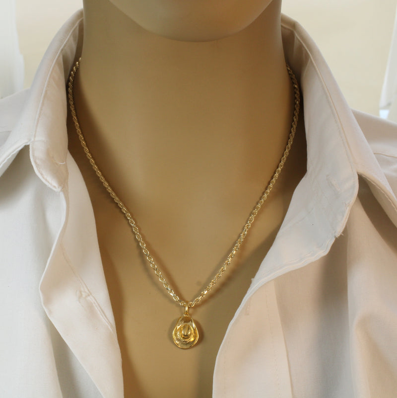 3-D Gold Cowboy Hat Necklace for him or her made in 14kt gold vermeil