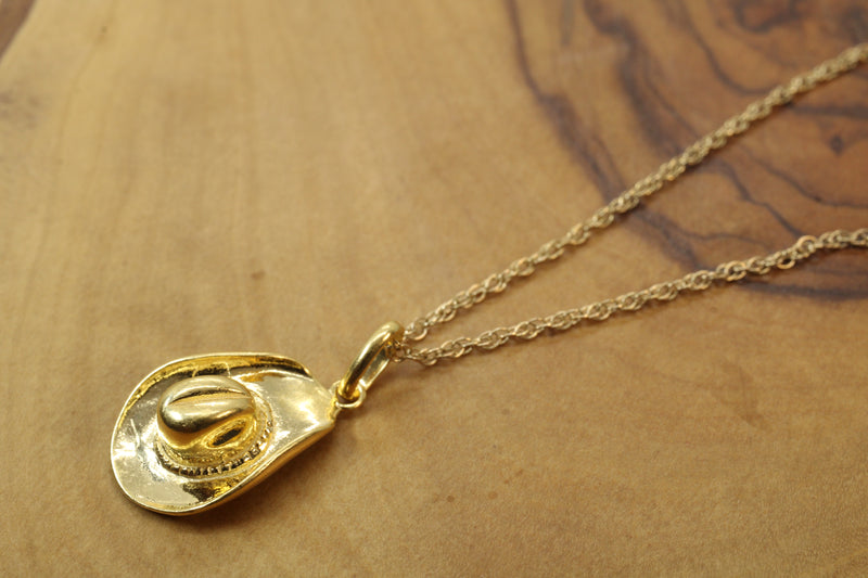 3-D Gold Cowboy Hat Necklace for him or her made in 14kt gold vermeil