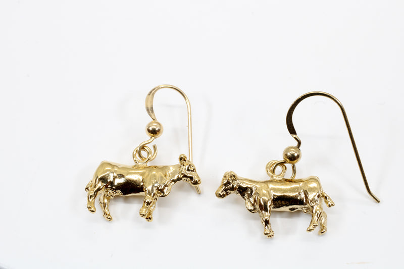 Cow Dangle Earrings In Gold Vermeil for Dairy Farmer and Cow Lover