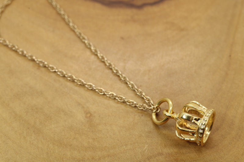 Gold Crown Charm Necklace made in 14kt gold Vermeil for him or her