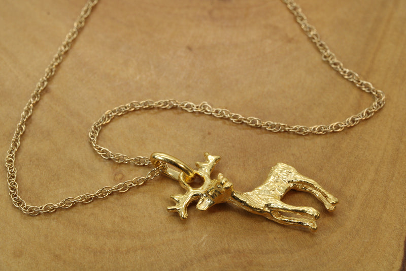Gold Buck Deer Necklace in 14kt Gold Vermeil for him or her
