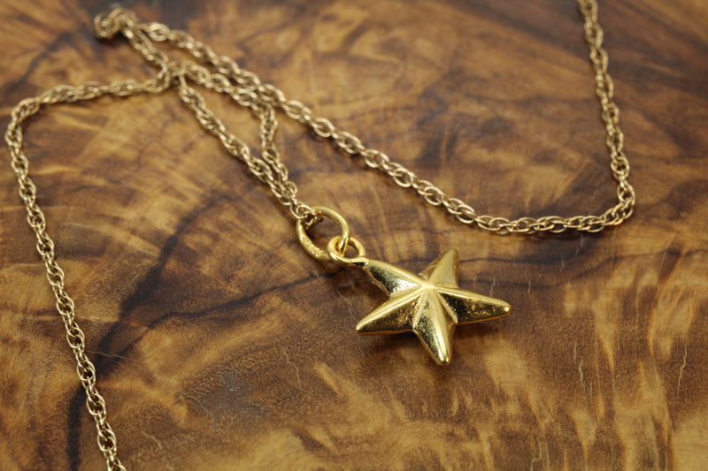 Gold Small 3-D Star Necklace made in 14kt gold vermeil for him or her