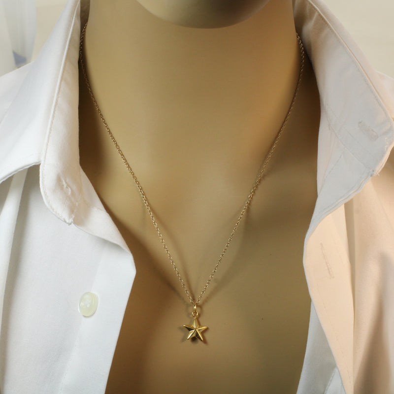 Gold Small 3-D Star Necklace made in 14kt gold vermeil for him or her