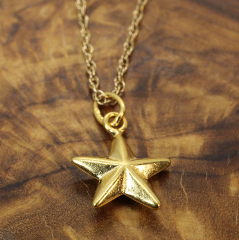Gold Small 3-D Star Necklace made in 14kt gold vermeil for him or her