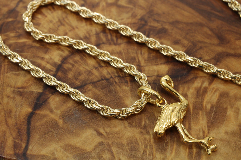 Gold Flamingo or Stork Necklace in 14kt Gold Vermeil for him or her
