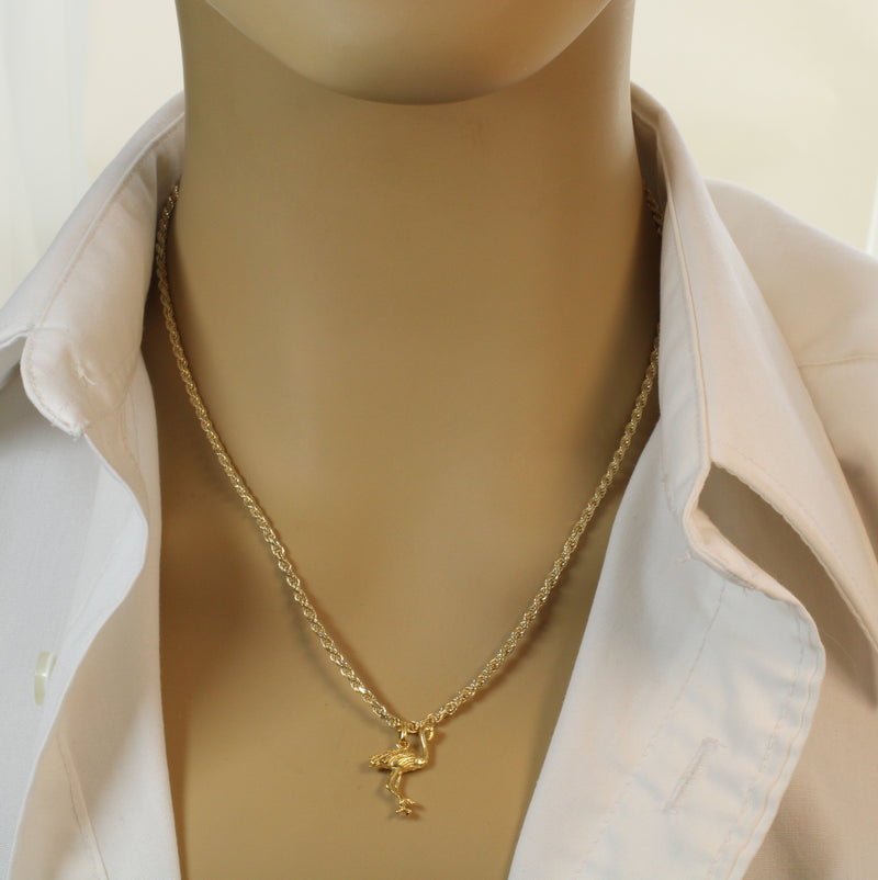 Gold Flamingo or Stork Necklace in 14kt Gold Vermeil for him or her