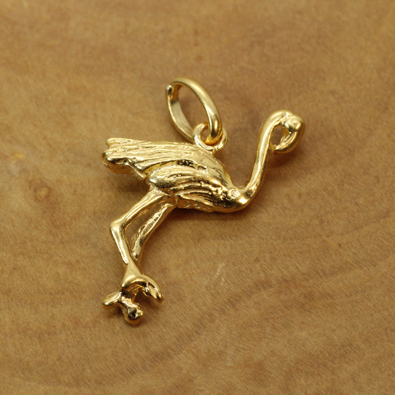 Gold Flamingo or Stork Necklace in 14kt Gold Vermeil for him or her