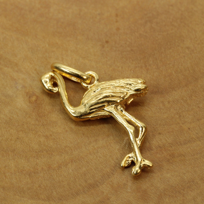 Gold Flamingo or Stork Necklace in 14kt Gold Vermeil for him or her