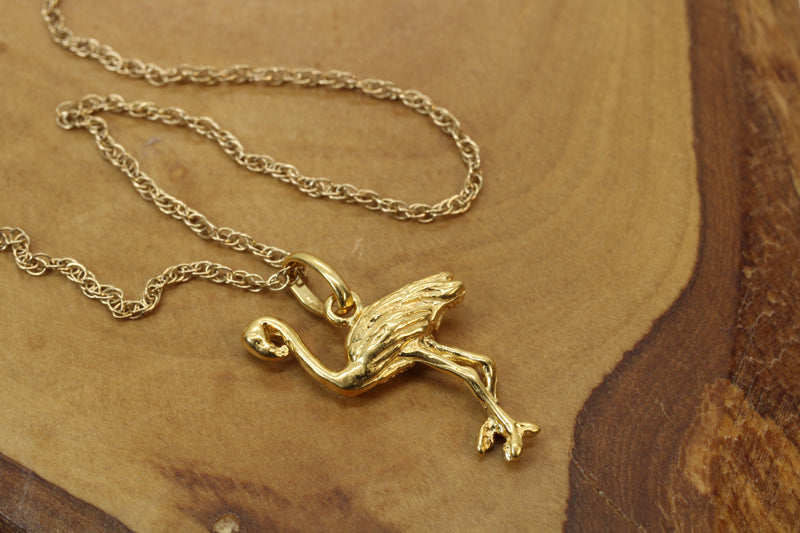 Gold Flamingo or Stork Necklace in 14kt Gold Vermeil for him or her