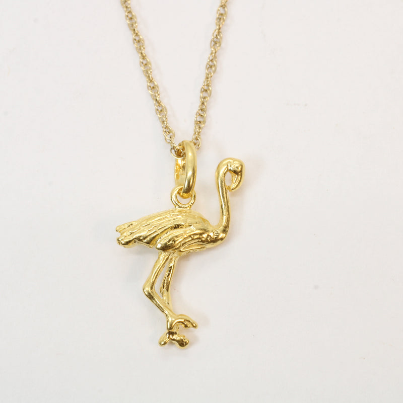 Gold Flamingo or Stork Necklace in 14kt Gold Vermeil for him or her