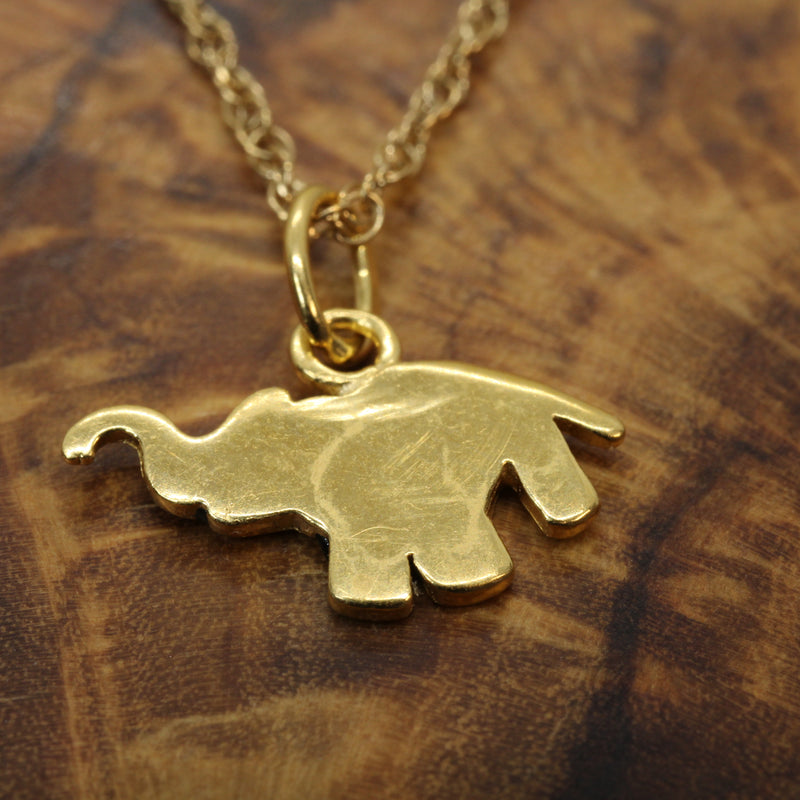 Gold Elephant Silhouette Necklace with Black Enamel in 14kt Gold Vermeil