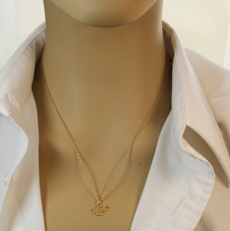 Gold Elephant Silhouette Necklace with Black Enamel in 14kt Gold Vermeil