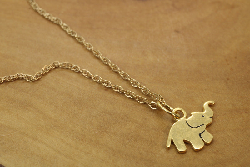 Gold Elephant Silhouette Necklace with Black Enamel in 14kt Gold Vermeil