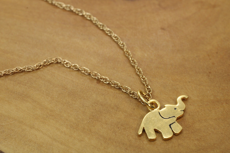 Gold Elephant Silhouette Necklace with Black Enamel in 14kt Gold Vermeil