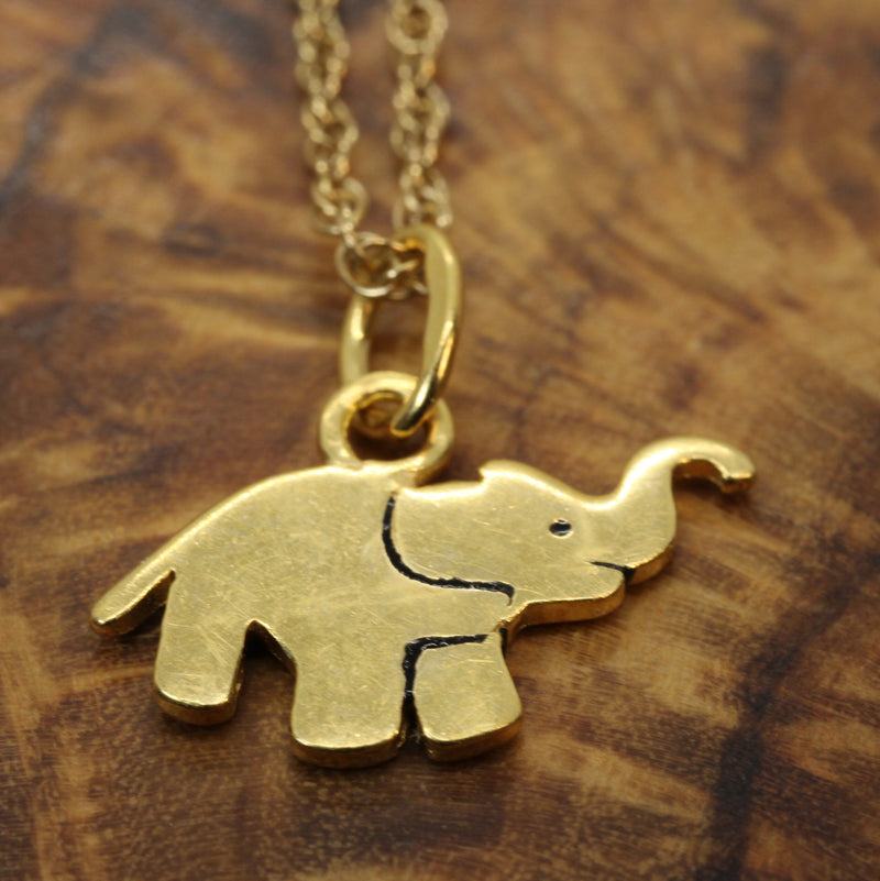 Gold Elephant Silhouette Necklace with Black Enamel in 14kt Gold Vermeil