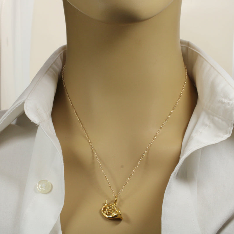 Gold French Horn Necklace for him or her made in 14kt gold vermeil