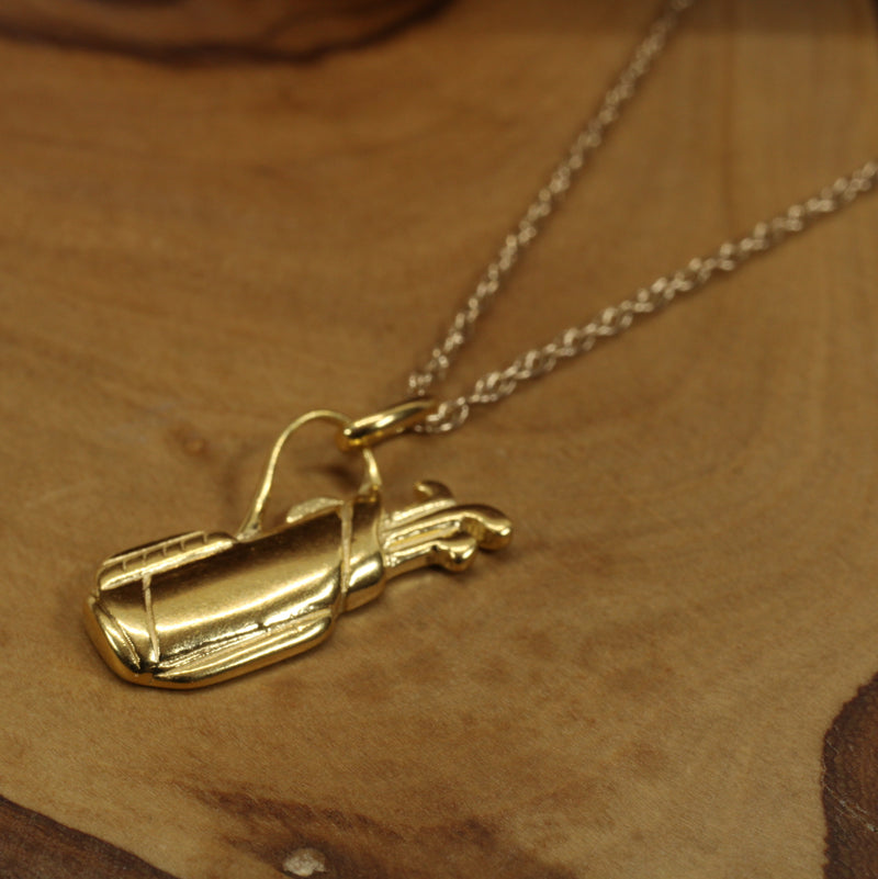Gold 2d Golf Clubs with Bag Necklace for him or her made in 14kt gold vermeil