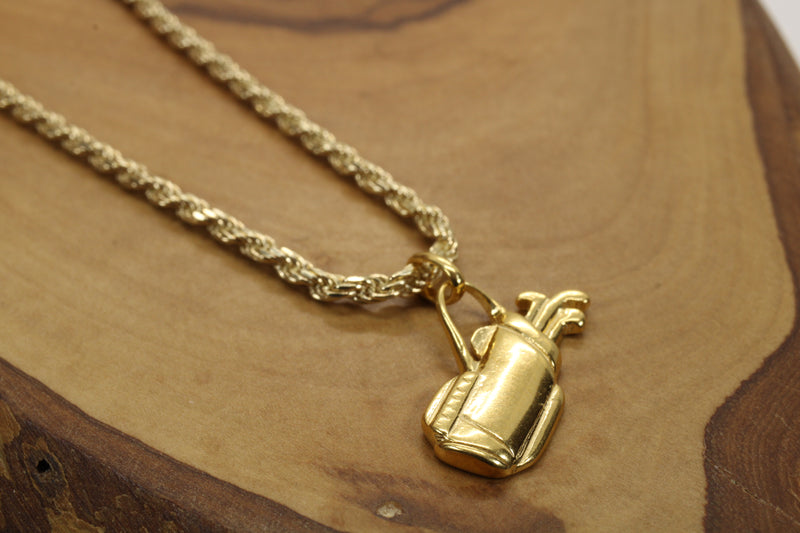 Gold 2d Golf Clubs with Bag Necklace for him or her made in 14kt gold vermeil