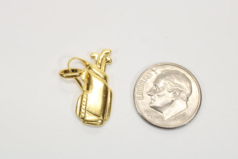 Gold 2d Golf Clubs with Bag Necklace for him or her made in 14kt gold vermeil