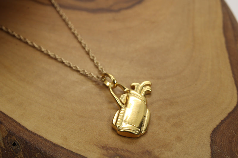 Gold 2d Golf Clubs with Bag Necklace for him or her made in 14kt gold vermeil
