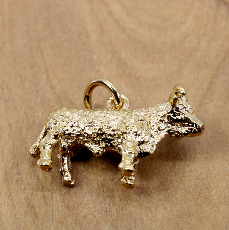 Prize Hereford or Charolais Bull Charm in 14kt Gold Vermeil