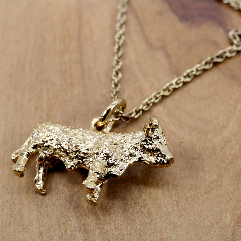Prize Hereford or Charolais Bull Necklace in 14kt Gold Vermeil